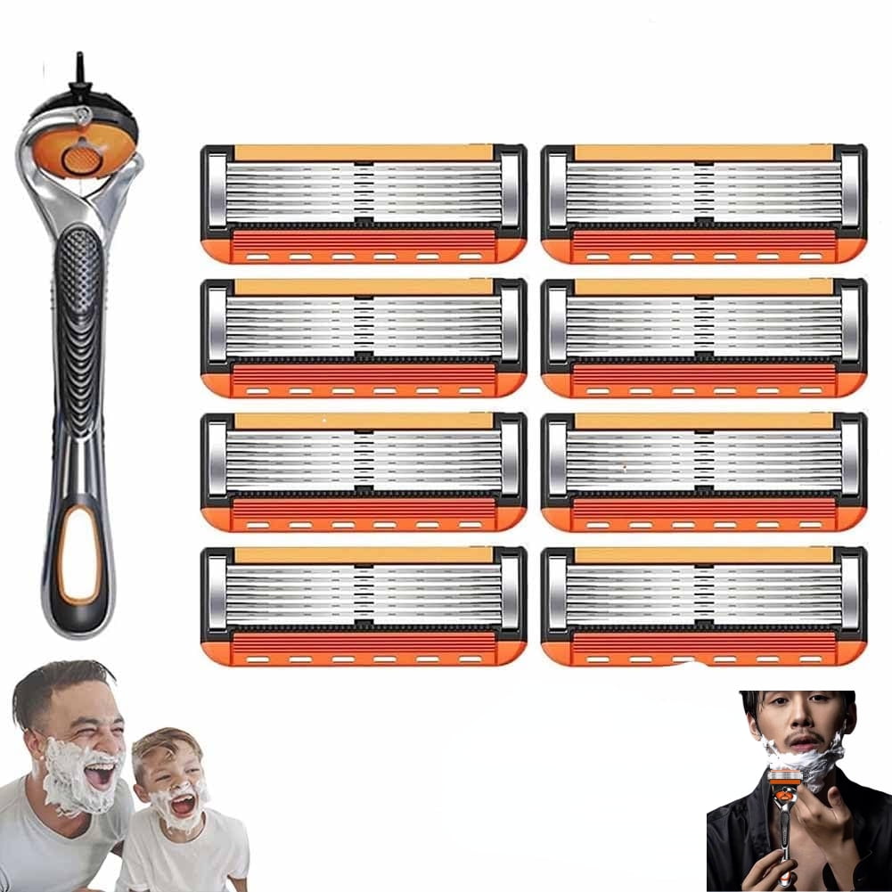 48-Piece Men's Razor Blade Replacement Set with Free Handle - Ultra Sharp Stainless Steel Blades for Smooth Shaving, Long Handle Double Edge Razor Blades, Travel Carry Handling Manual Shaver(24pcs)
