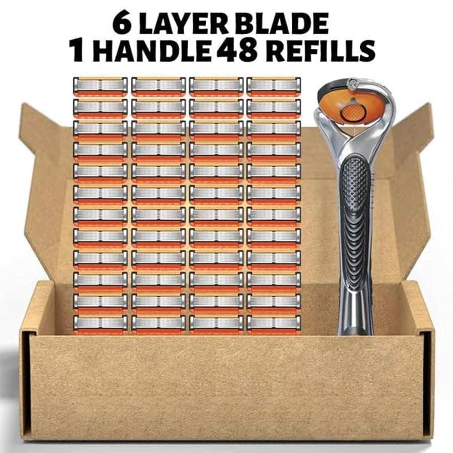 48-Piece Men's Razor Blade Replacement Set with Free Handle - Ultra Sharp Stainless Steel Blades for Smooth Shaving, Long Handle Double Edge Razor Blades, Travel Carry Handling Manual Shaver(24pcs)