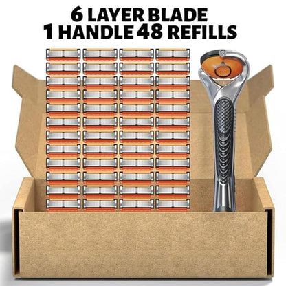 48-Piece Men's Razor Blade Replacement Set with Free Handle - Ultra Sharp Stainless Steel Blades for Smooth Shaving, Long Handle Double Edge Razor Blades, Travel Carry Handling Manual Shaver(24pcs)