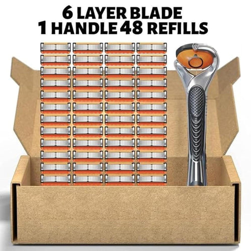 48-Piece Men's Razor Blade Replacement Set with Free Handle - Ultra Sharp Stainless Steel Blades for Smooth Shaving, Long Handle Double Edge Razor Blades, Travel Carry Handling Manual Shaver(24pcs)